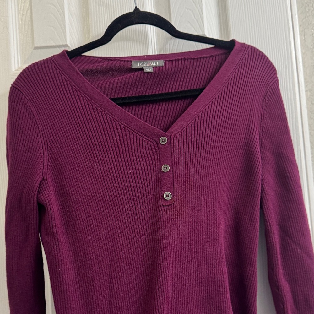Roz & Ali Deep Purple V-Neck Sweater